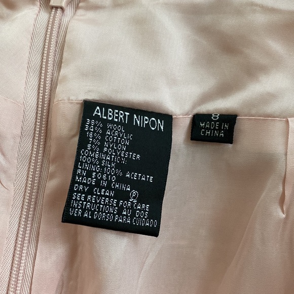 ALBERT NIPON Pink Tweed Ruffle Chiffon Skirt Suit Size 8 - Picture 8 of 14